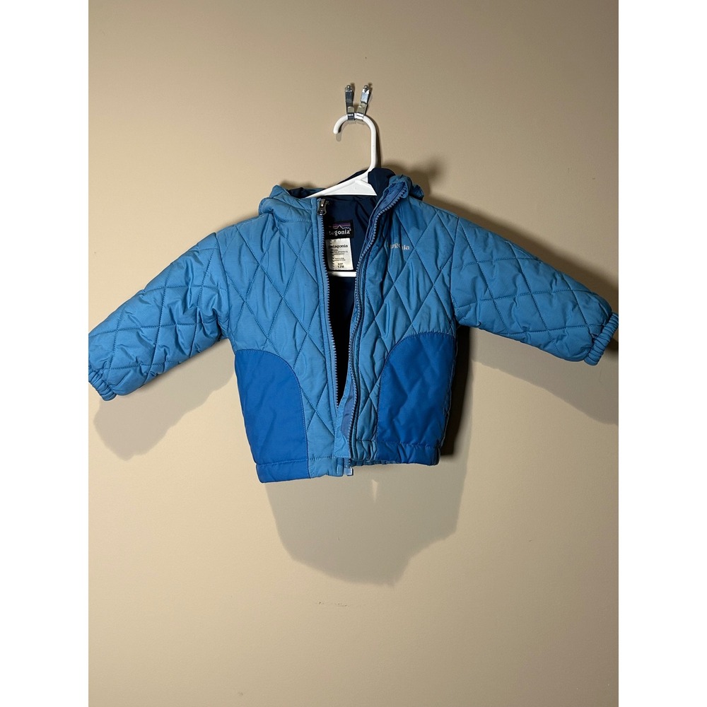 Patagonia Baby Quilted Hooded Jacket Blue 12M Infant Toddler Winter Warm
